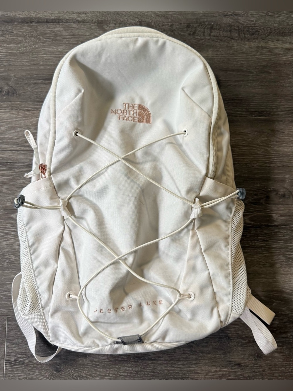 THE NORTH FACE Jester Luxe Backpack - Off-White with Rose Gold Logo
